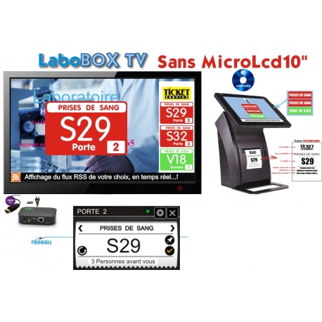 PACK LaboBOXTV-MT/4 de gestion d'attente pour LABORATOIRES, configurable de 1 à 4 Box - Ecran TV NON Fourni
