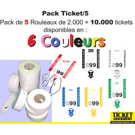 Lot de 10 000 tickets numérotés à bandes Noires disponible en 7 couleurs