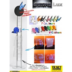 "CHROMELux" Pied mobile chromé (140cm), pour Distributeur Tickets + Socle Marbre + 2 Bacs A4 Plexi (livré avec pancarte info)