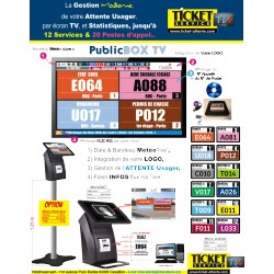 PACK PublicBOXTV/12 - Gestion d'attente pour SERVICES PUBLICS, configurable de 1 à 12 Services (Ecran TV NON Fourni)°