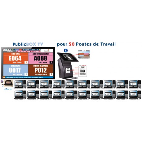 PACK PublicBOXTV/12 - Gestion d'attente pour SERVICES PUBLICS, configurable de 1 à 12 Services (Ecran TV NON Fourni)°