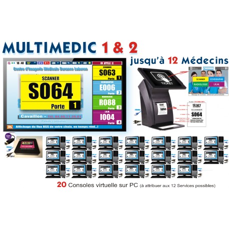 PACK Multimedic 2 de gestion d'attente pour services médicaux configurable de 1 à 12 Médecinsn TV NON Fourni